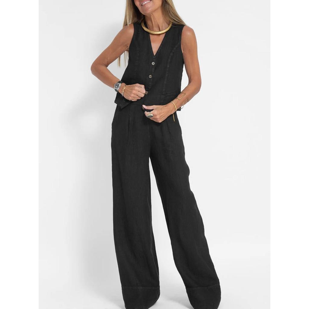 Fashion Vest, Pants, Patchwork, Cotton and Linen Casual Suit for Women