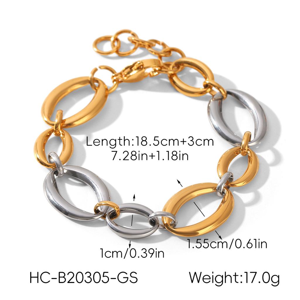 Color-block geometric oval bracelet for women, vintage Maillard style gradient amber hand jewelry, titanium steel accessories