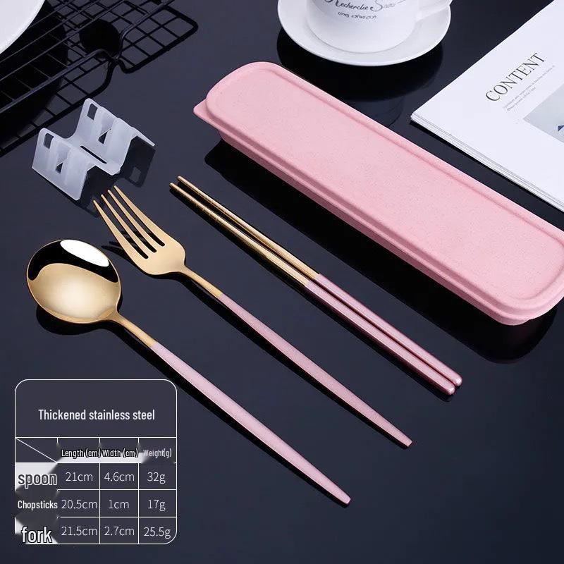 Nordic Style Portable Cutlery Set for One - Includes Knife, Fork, Spoon, and Chopsticks - Perfect for Office Workers and Students.
