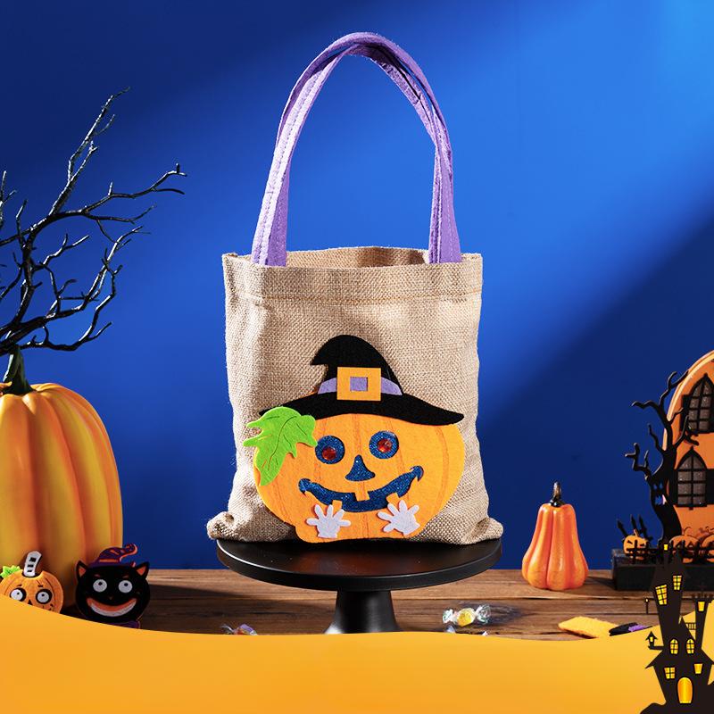 Halloween Pumpkin Pattern Tote Bag Reusable Hand-held Trick or Treat Candy BagNon-Woven Bags for Halloween Party Decorations Supplies