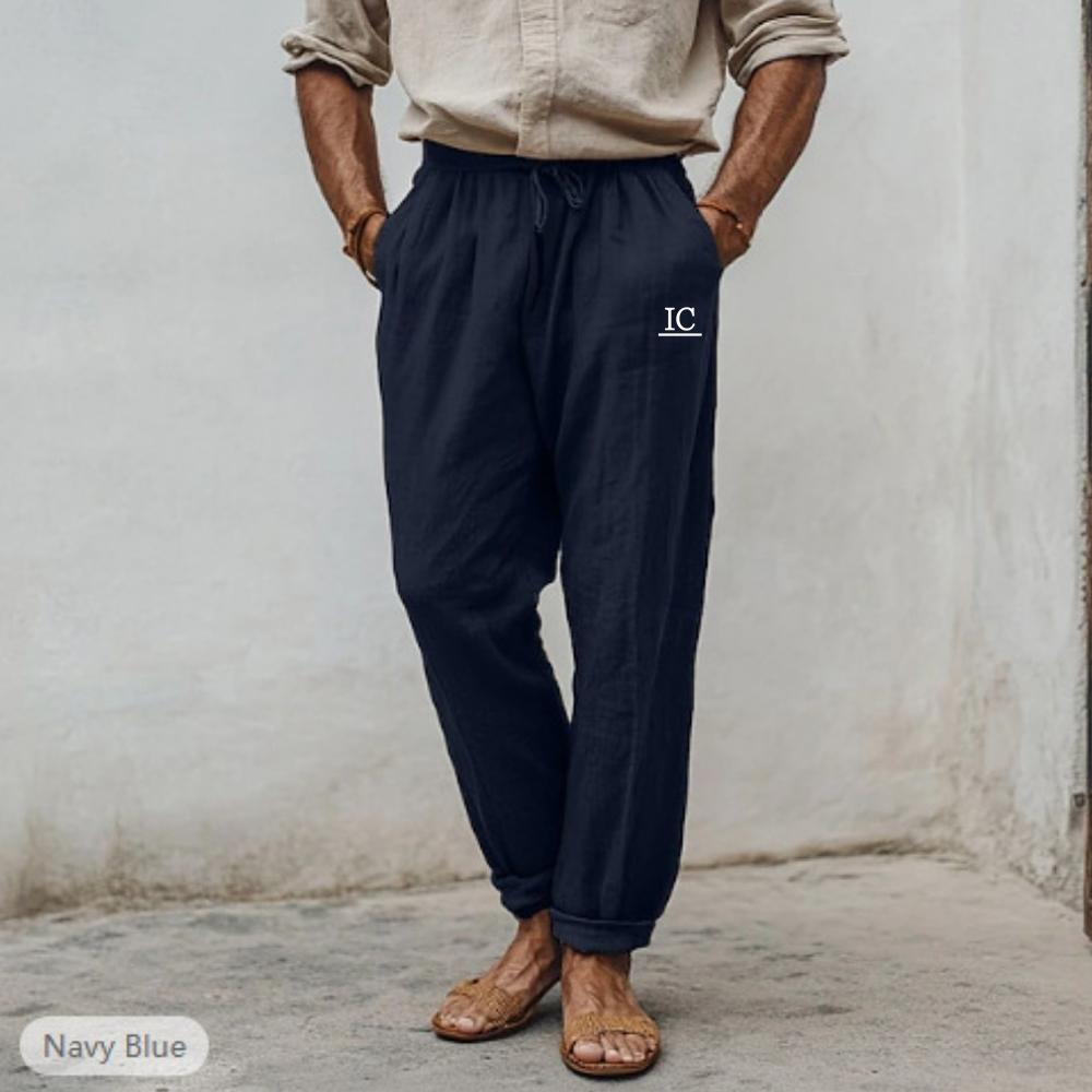 Summer Men Solid Color Linen Straight Casual Pants Plus  Size Breathable Comfortable Drawstring Loose Trousers