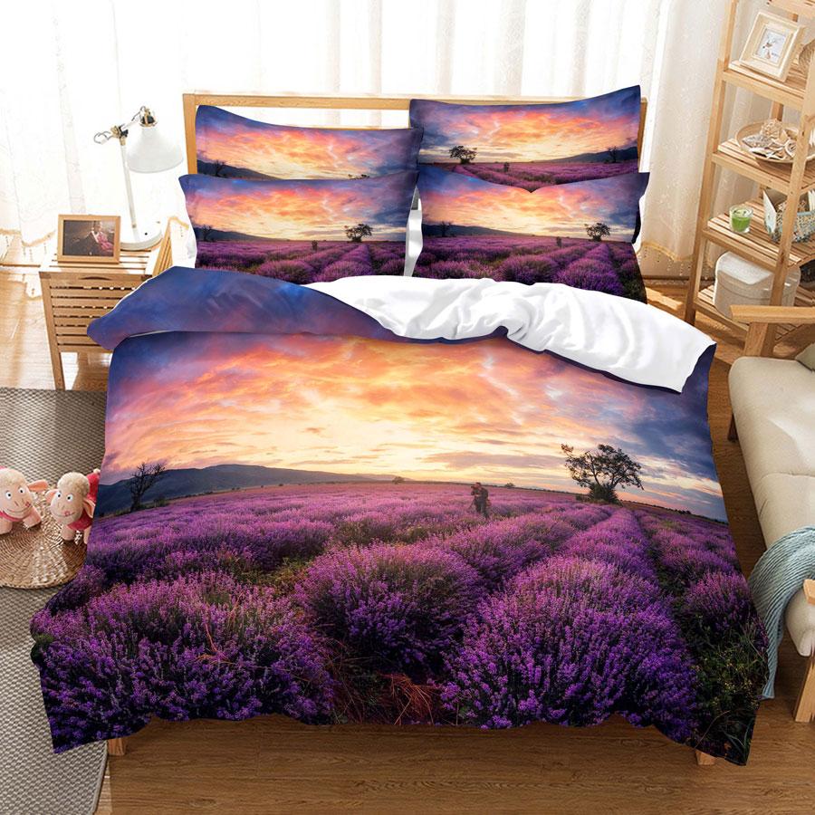 Comforter Purple Flower Double Bed 200X200 Thin Floral Bedding Set 3Pcs 2Pcs With Single 220X240