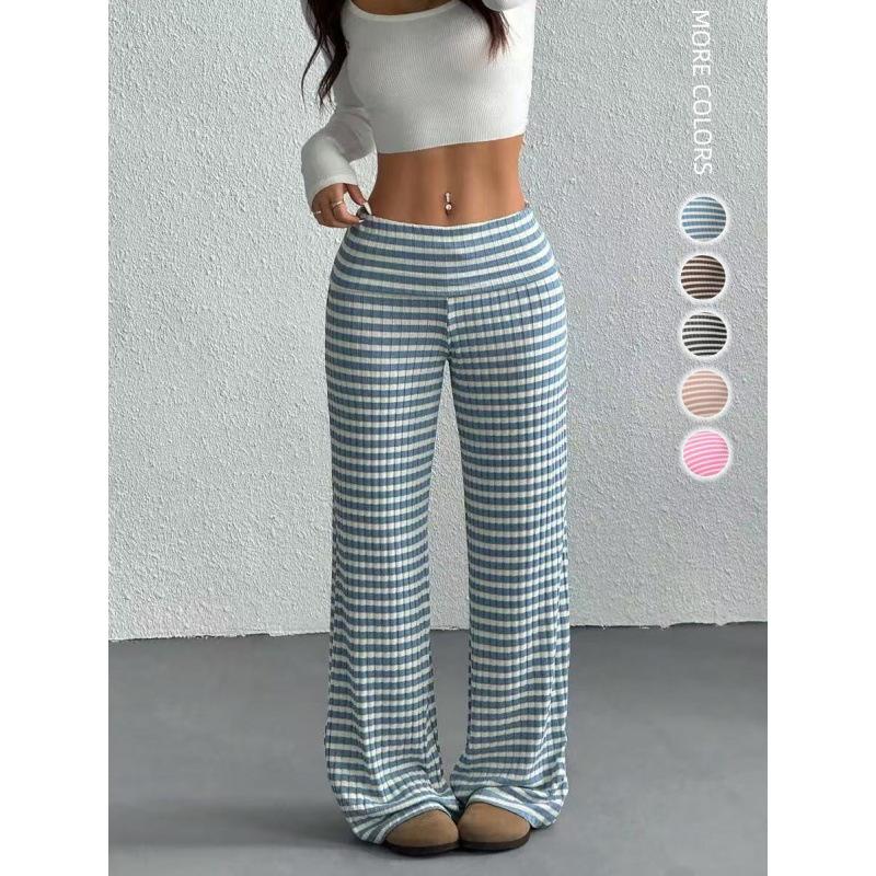 Cross-border Women's New Casual Striped Knitted Women's Straight Trousers