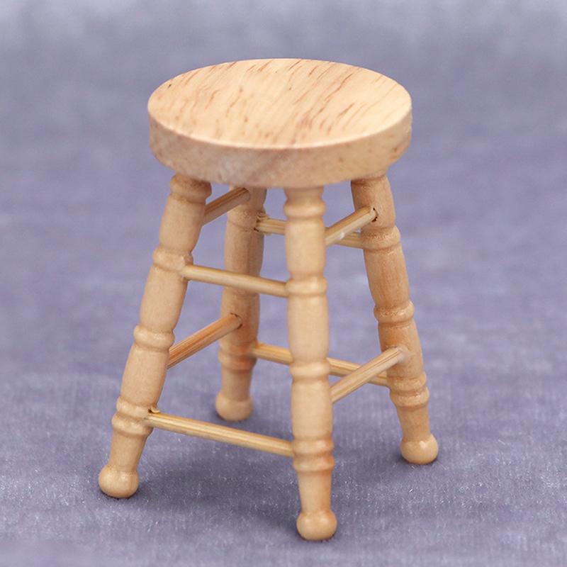 1/12 Dolls Miniature Furniture Wood Color Round Stool High Stool Furniture Chair