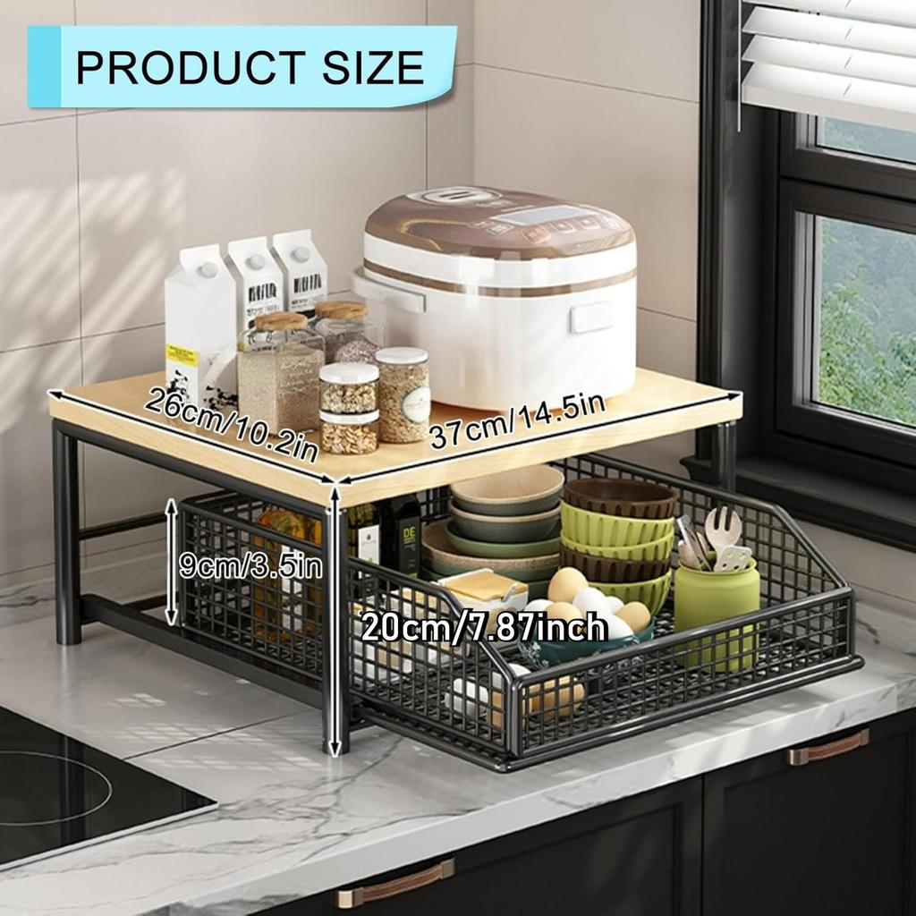 Space-Saving Under Cabinet Coffee Maker Organizer Kitchen Countertop Racks with Drawer Wire Basket Coffee Machine Storage Shelf