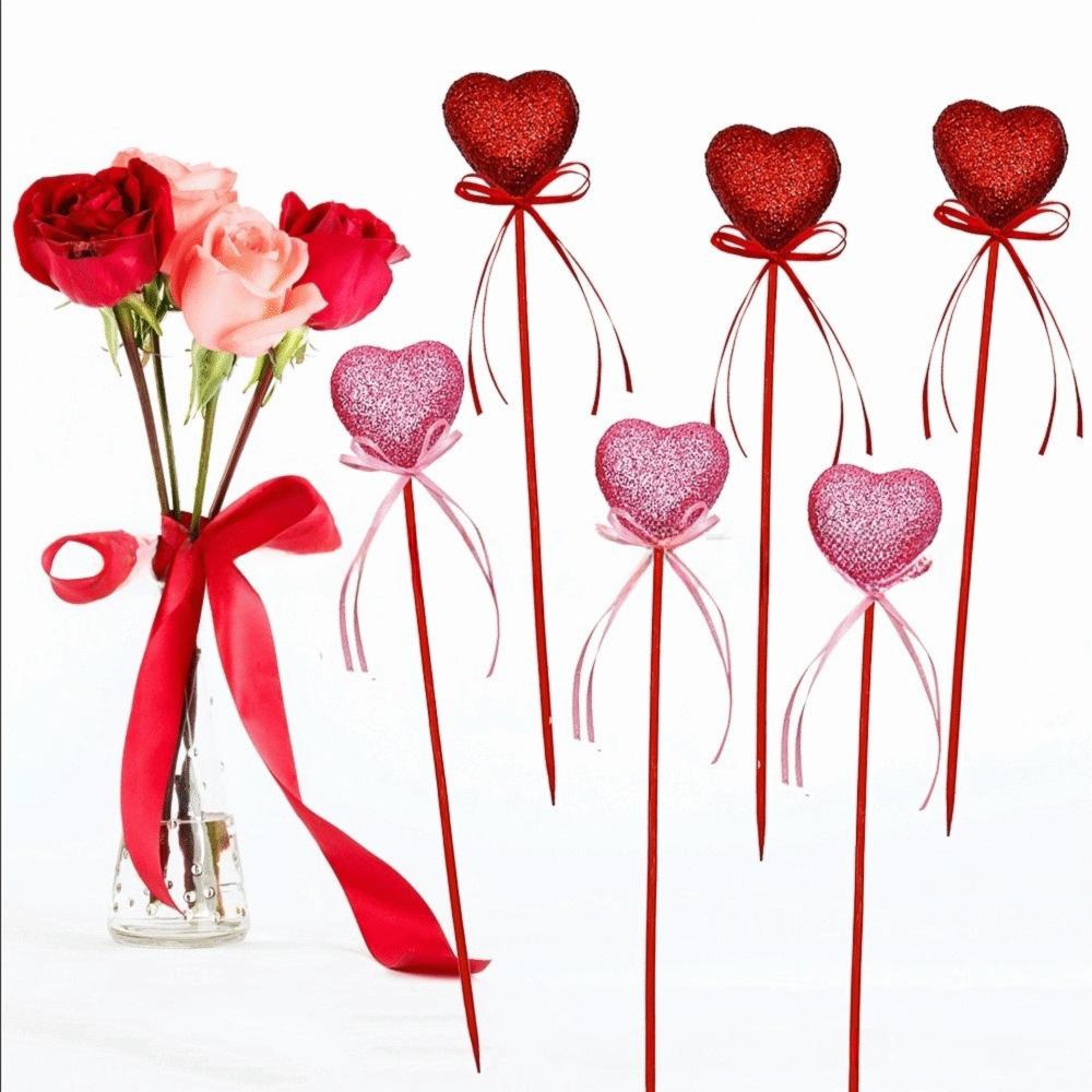 10 Stück Glitzernde Herz-Stecker DIY Schaumstoff-Vase Stech-Stiel Blumenstrauß Kuchen-Dekoration Hochzeits-Accessoire