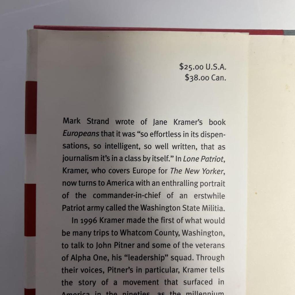 [USED] “Lone Patriot” by Jane Kramer