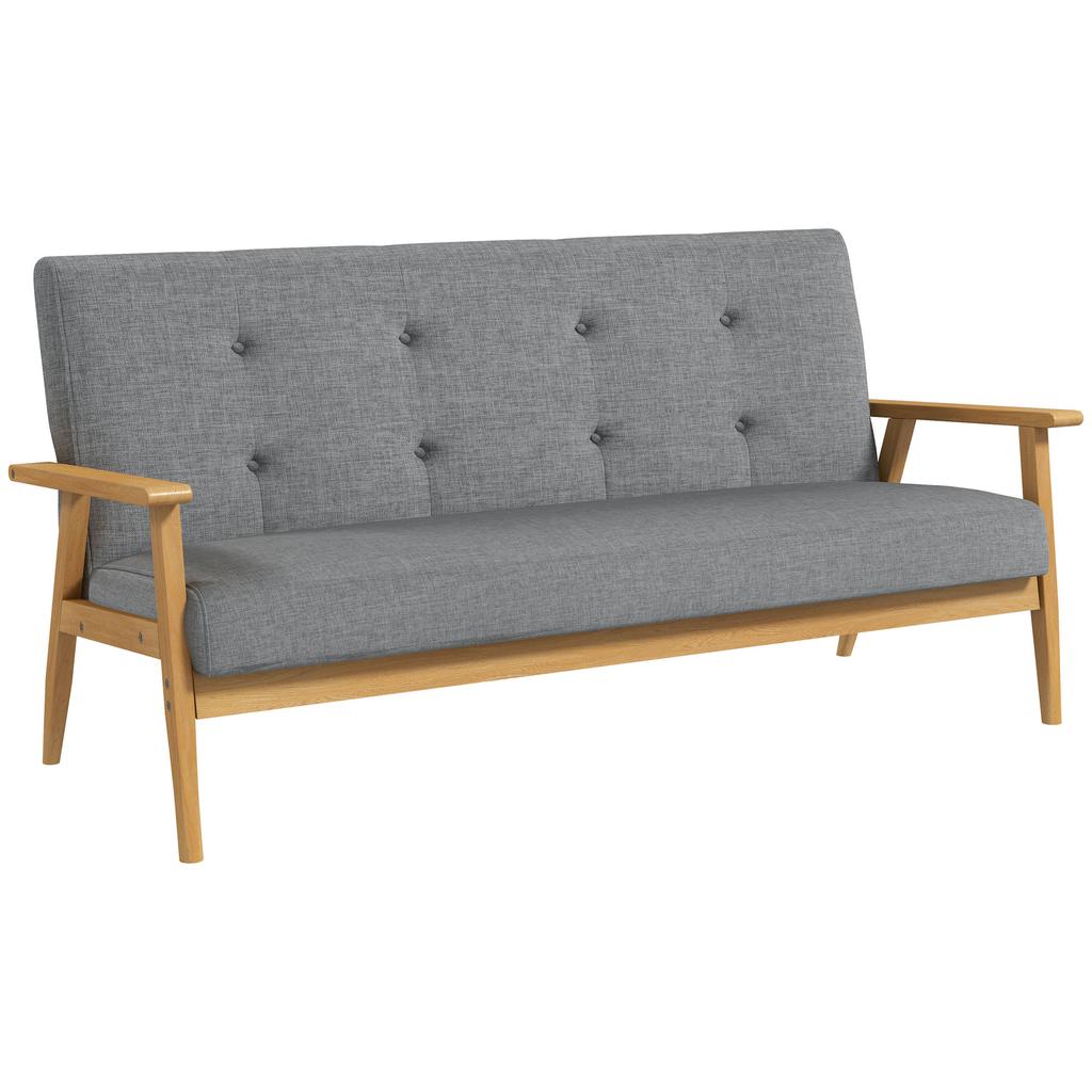 Sofa, 3-Seater, 154.5 cm, Tufted Backrest, Padded Seat, Armrests, Grey
