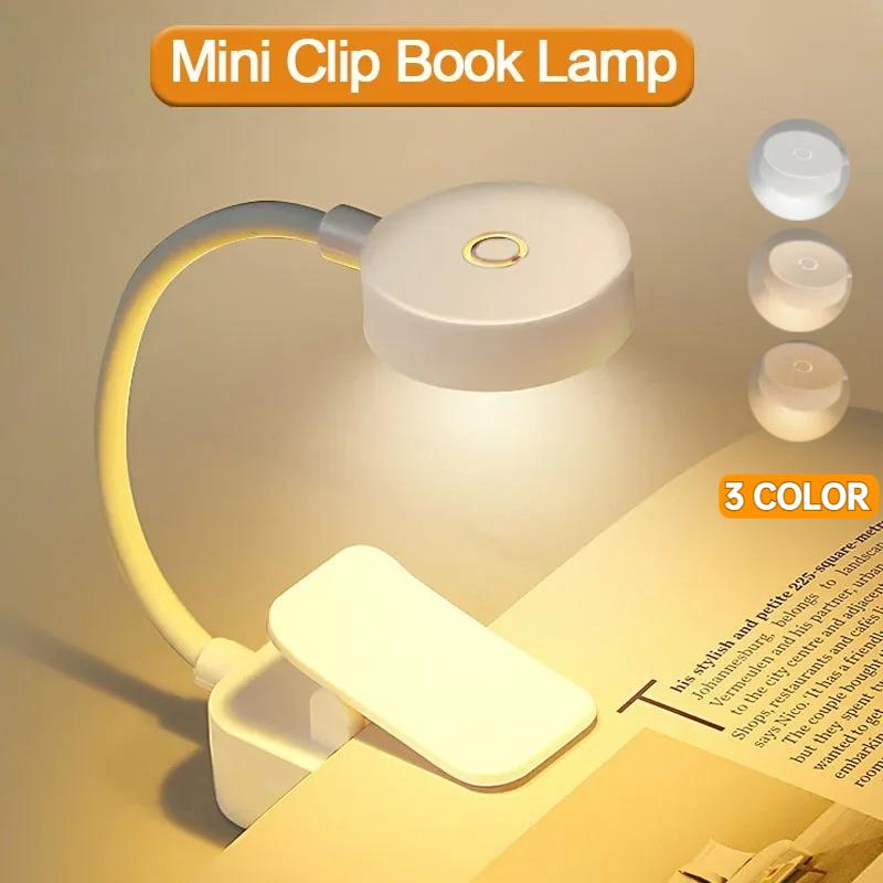 Mini LED Book Light Portable Clip Table Lamp 3 Mode Eye Protection Battery Powered Dimmable Bedside Reading Lamp USB Night Light