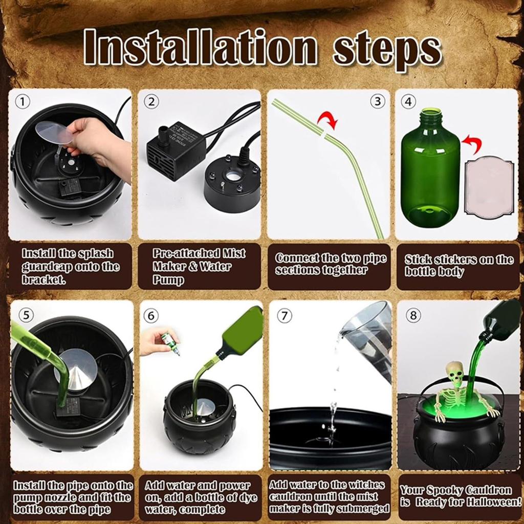 Halloween Decor Witches Cauldron Diffuser Bubbling Pot Haunted House Spooky Party Supplies Holiday Decorations Prop Cauldron