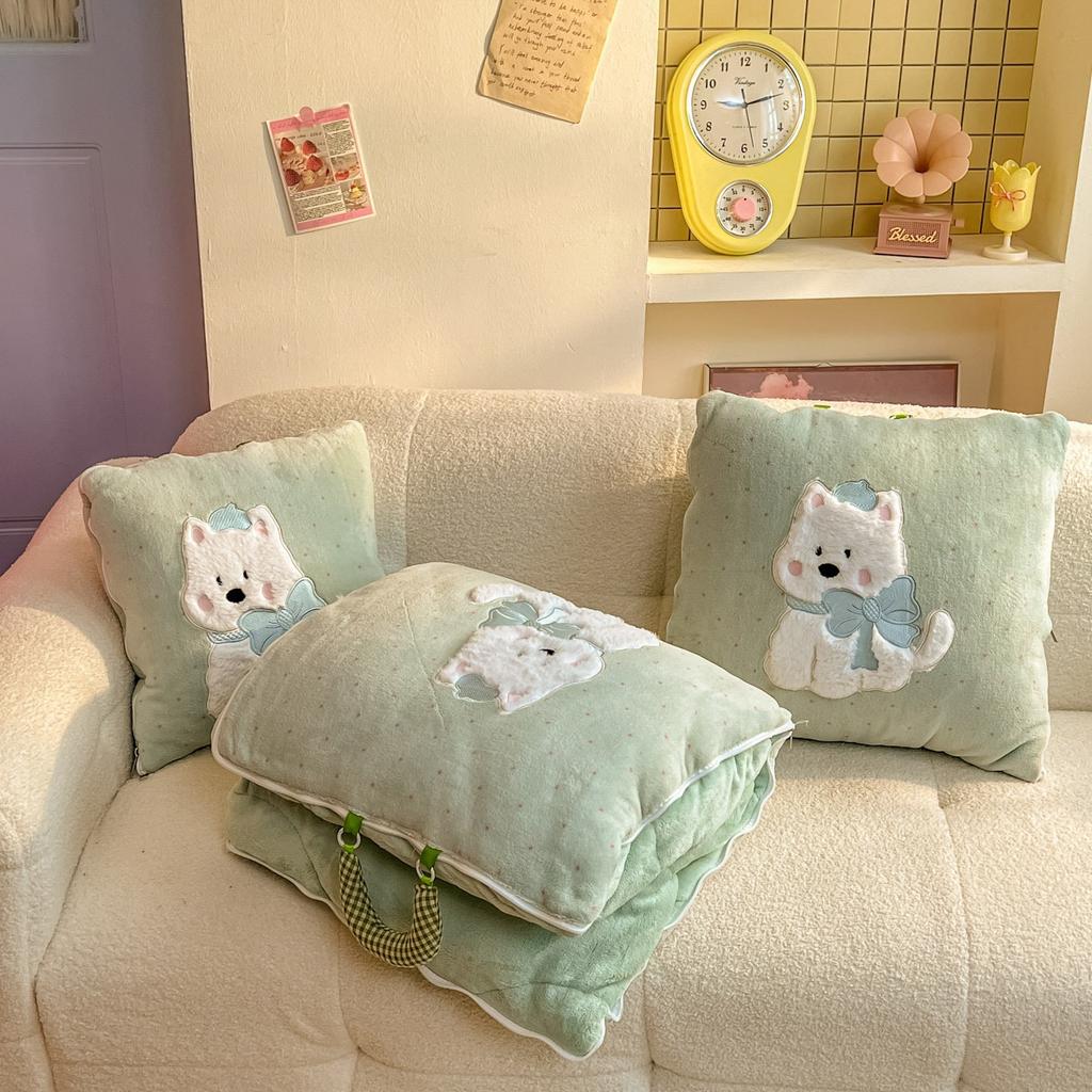 Cute Soft Flannel 2-in-1 Pillow Blanket Thickened Foldable Multi-Function Nap Blanket Comforter Car Pillow Girls Birthday Gift