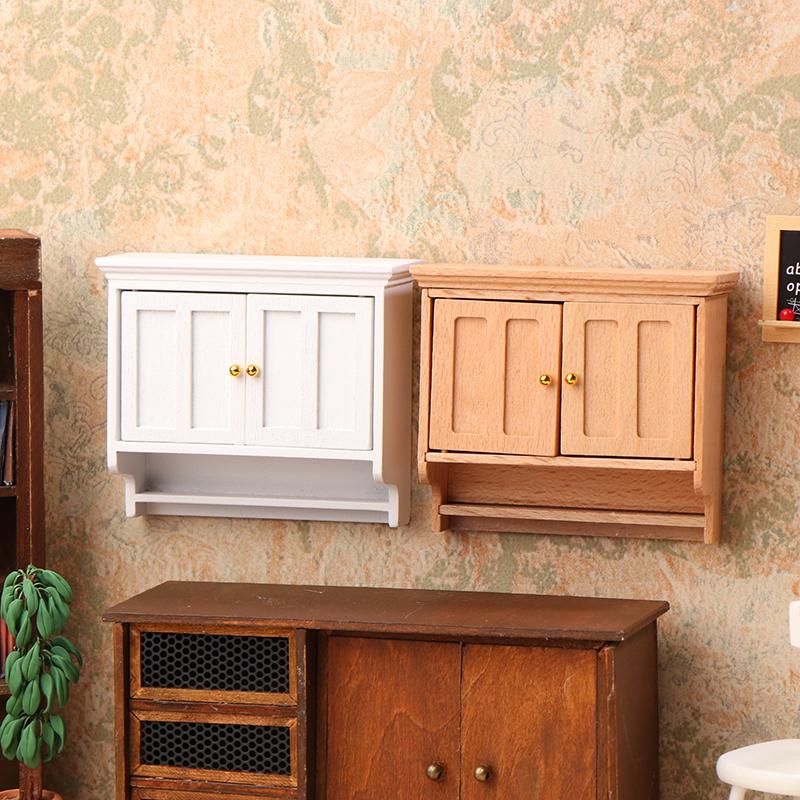 1/12 Dollhouse Miniature Wall Cabinet Closet Shelves Model Doll Home Cabinets Furniture Decor Toy Dolls House Accessories