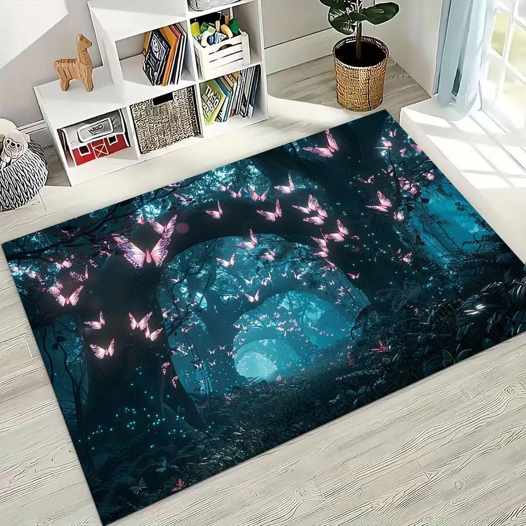 Cartoon Rug for Bedroom Living Room Soft Carpet Dream Butterfly Flower Home Doormat Decor,Large Kids Play Non-slip Floor Mat