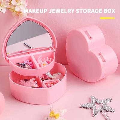 1PC Jewelry Storage Organizer with Heart Make Up Mirror Jewelry Display Case for Earrings Rings Bracelets Gift