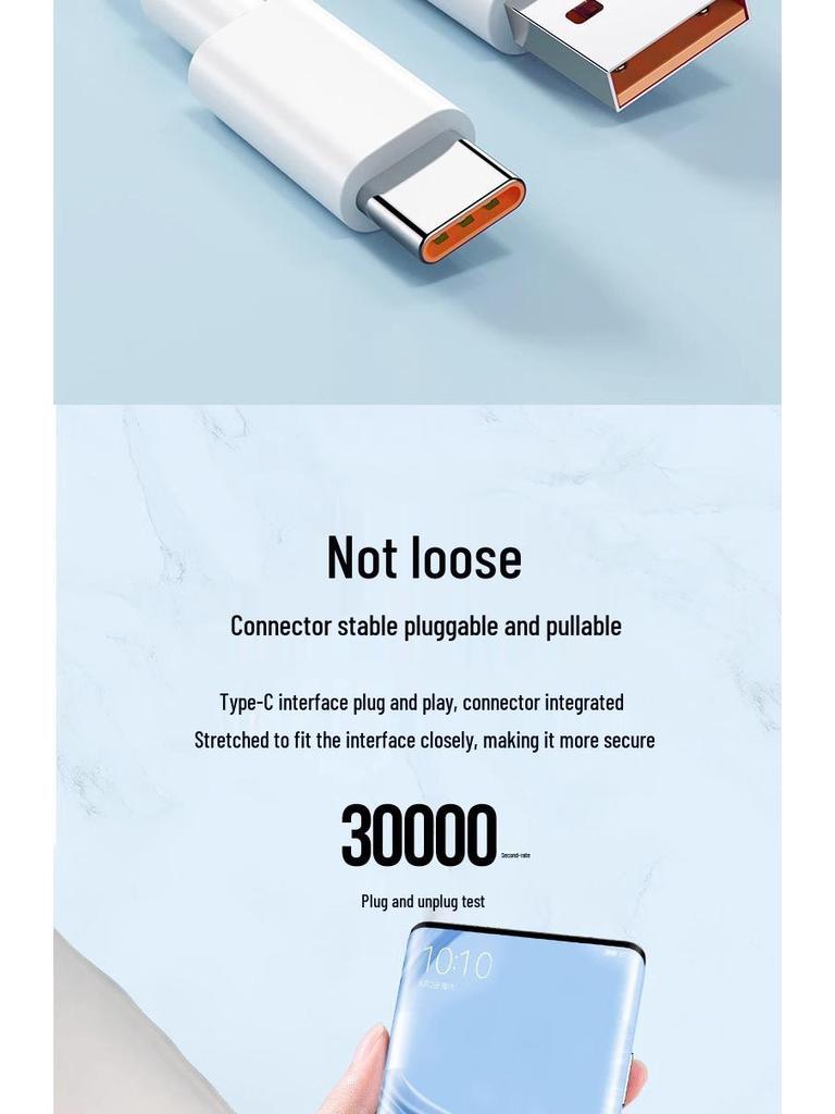 120W Super Fast Charging Type-C Cable for Huawei 6A, Oppo, Honor, Vivo, and Android Universal.