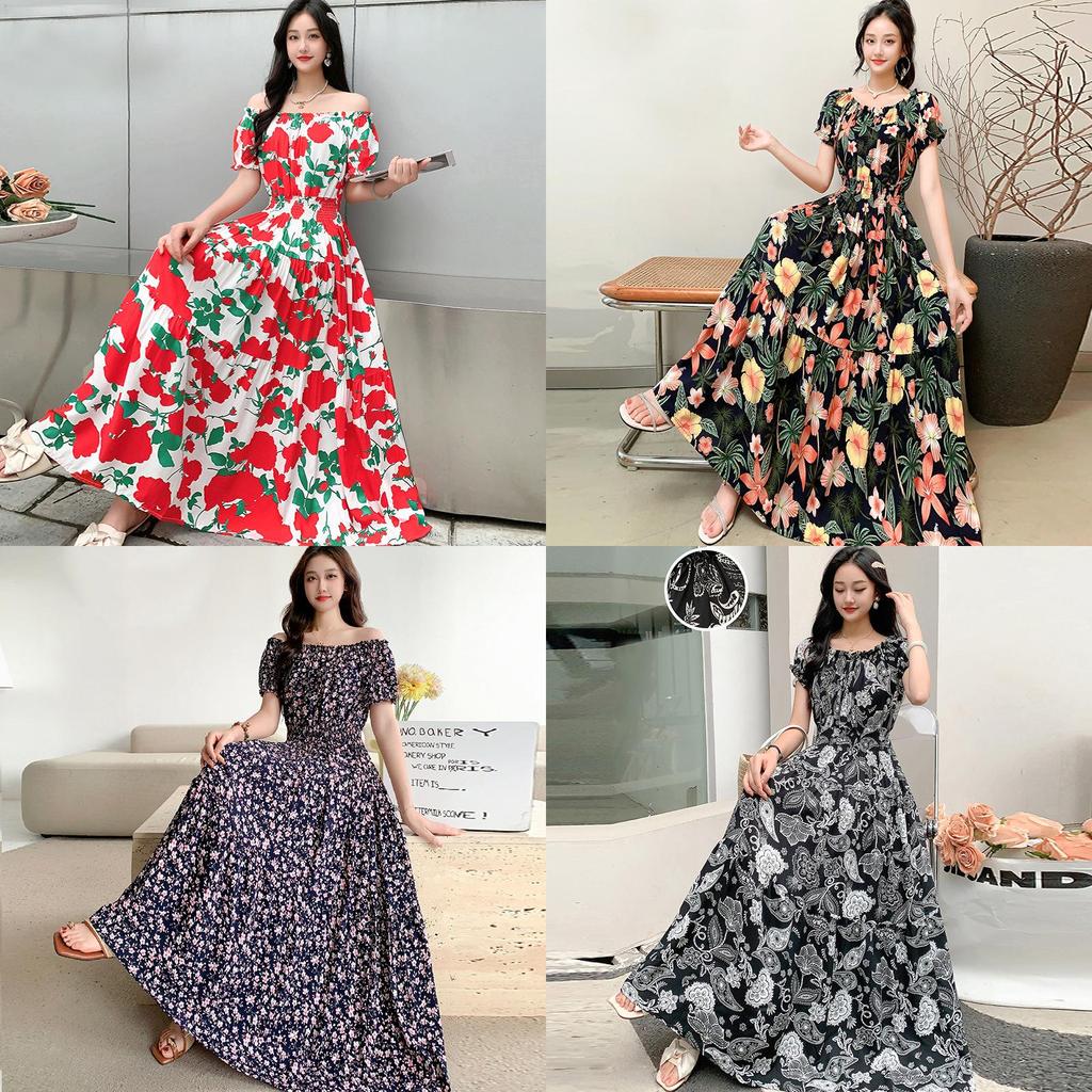 Bohemian Maxi Dress With Elastic Waist For Summer Beach Vacation And Artful Style