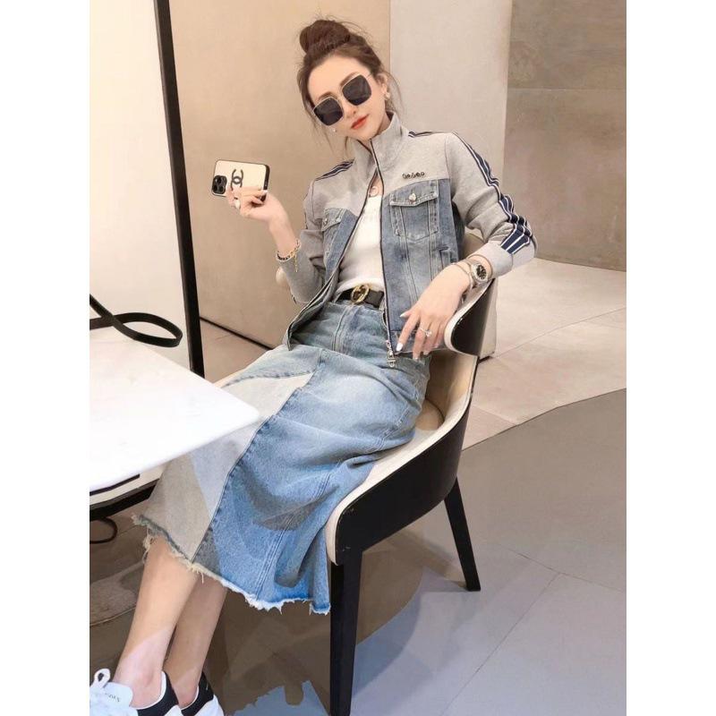 Women's 2023 Korean-Style Retro Patchwork Denim Jacket - Age-Reducing Short Zipper Stand Collar, Long-Sleeved Top for Spring