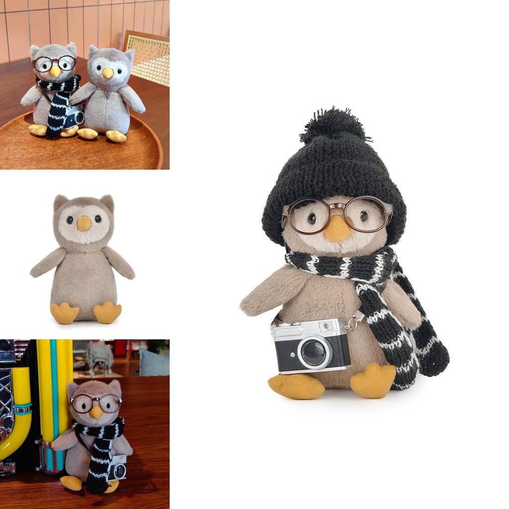 Entzückendes Weiches Plüsch Eulenpuppen Schal-Set mit Hut Kamera Brille für Kinder