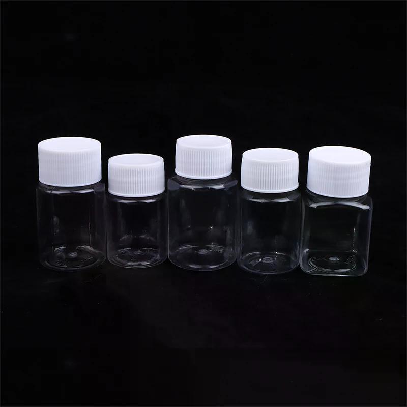 Frasco de Plástico Transparente 15-500ML Boca Larga Frasco de Medicamento com Tampa de Rosca Selo Frascos Recipiente para Reagente Líquido Grau Alimentar