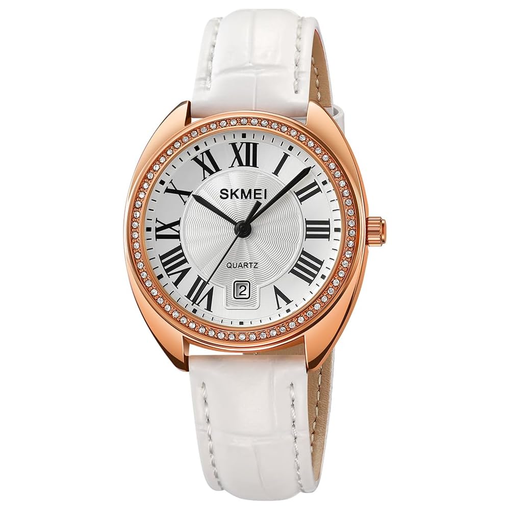 Elegant Women s Analog Watch White Leather Strap Casual Lightweight Waterproof Brand
