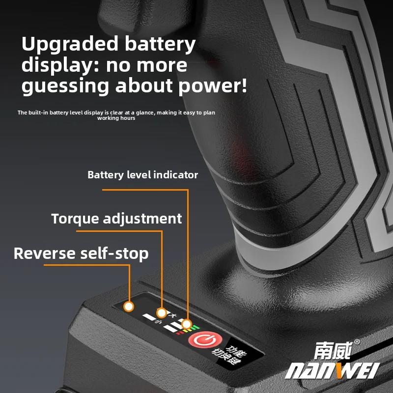 NANWEI Brushless Impact Electric Wrench, 1500N High Torque Lithium Battery Electric Lifting Tower Wrench, Cordless Screwdriver