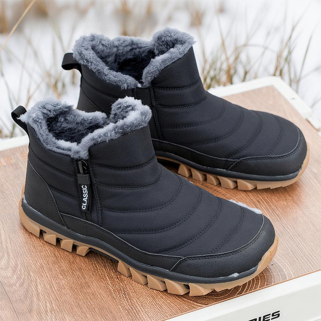 Brand Men Winter Snow Boots Waterproof Warm Ankle Boots Outdoor Fur Hiking Boots Work Shoes Casual Shoes Booties Men Zipper