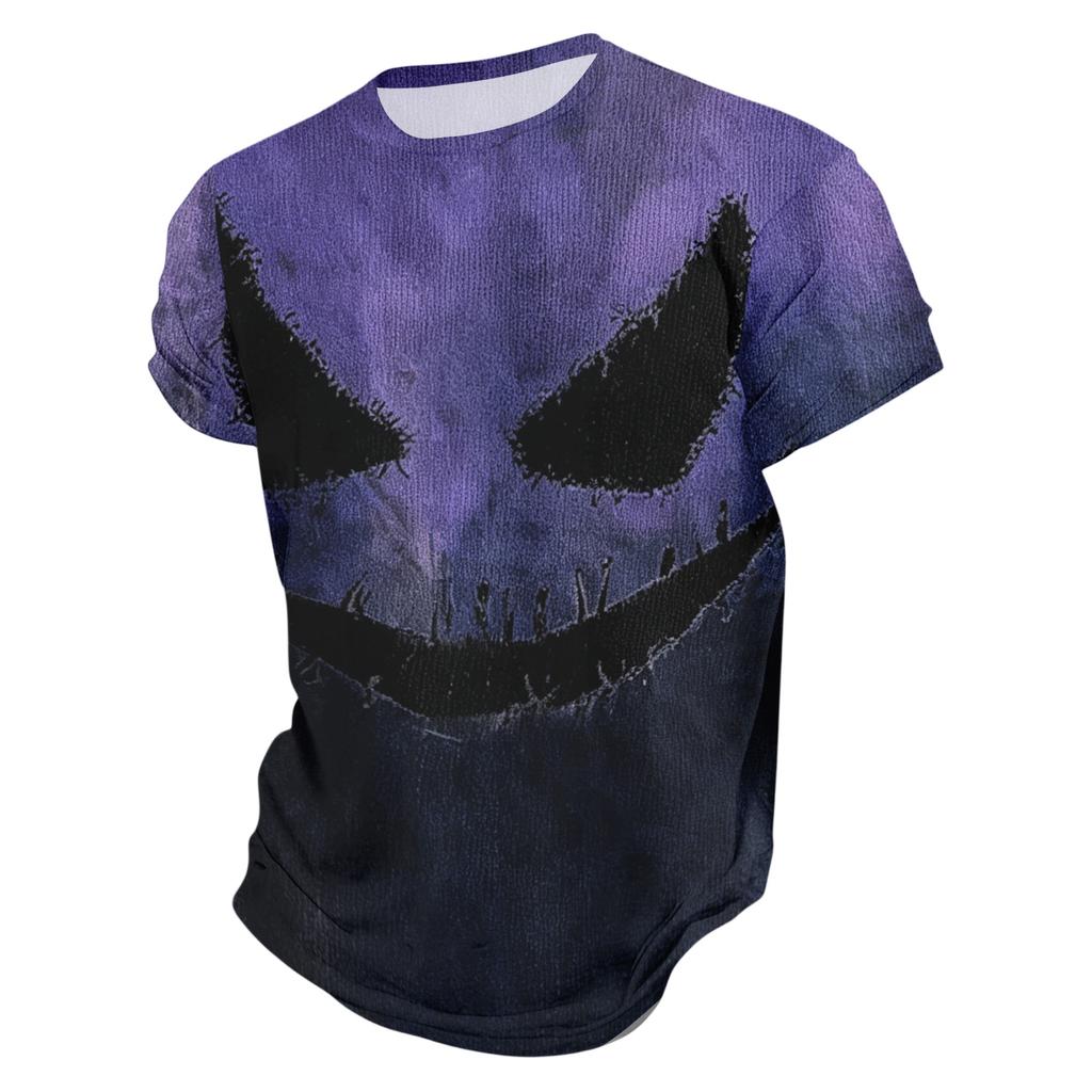 Men's Printed Short Sleeve T-Shirt Lightweight Breathable Round Neck Casual for Halloween