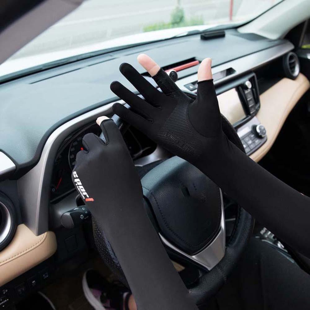 Sun Protection Half Finger Ice Sleeves Two Fingers with Exposed Anti-UV Arm Sleeves  For Women