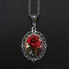 Fashionable and Exquisite Red Flower Pattern Oval Glass Pendant Necklace