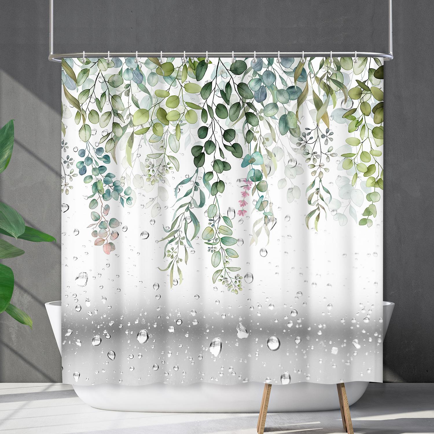 

Занавеска для ванной Водонепроницаемая занавеска для душа Цифровая печать Капли воды Растение Рассеянный Без пробивания Перегородка для туалета Ткань для душа shower curtain 150 * 180