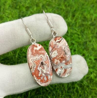Natural Crazy Lace Aegat Gemstone 925 Sterling Silver Plated Oval Shape 1 Pair Bezel Women Earring