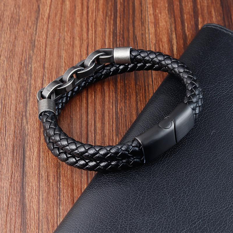 Stainless Steel Leather Bracelet Vintage Chain for Men Premium Jewelry Gift Best Sellers