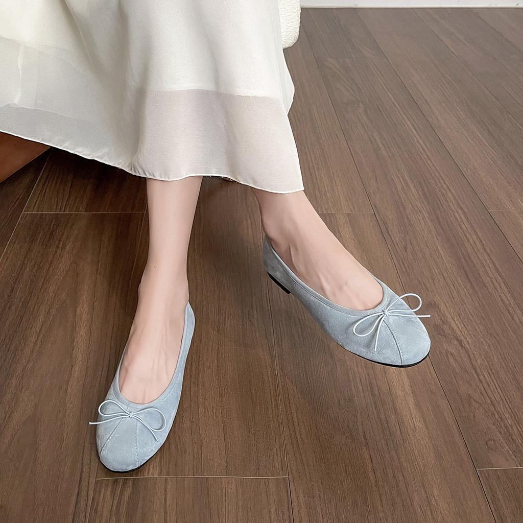 Round head ballet single shoes women's flat bow light mouth shoes