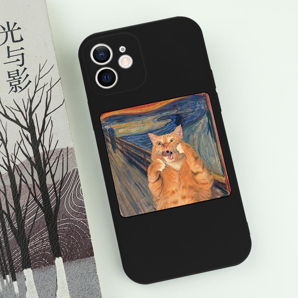 

Чехол для телефона с изображением известной картины кота для iPhone 16 15 14 13 12 11 Pro Max Mini X XS SE 7 8 Plus 16E Ударопрочный Нескользящий Чехол Fundas iPhone 7 8 SE