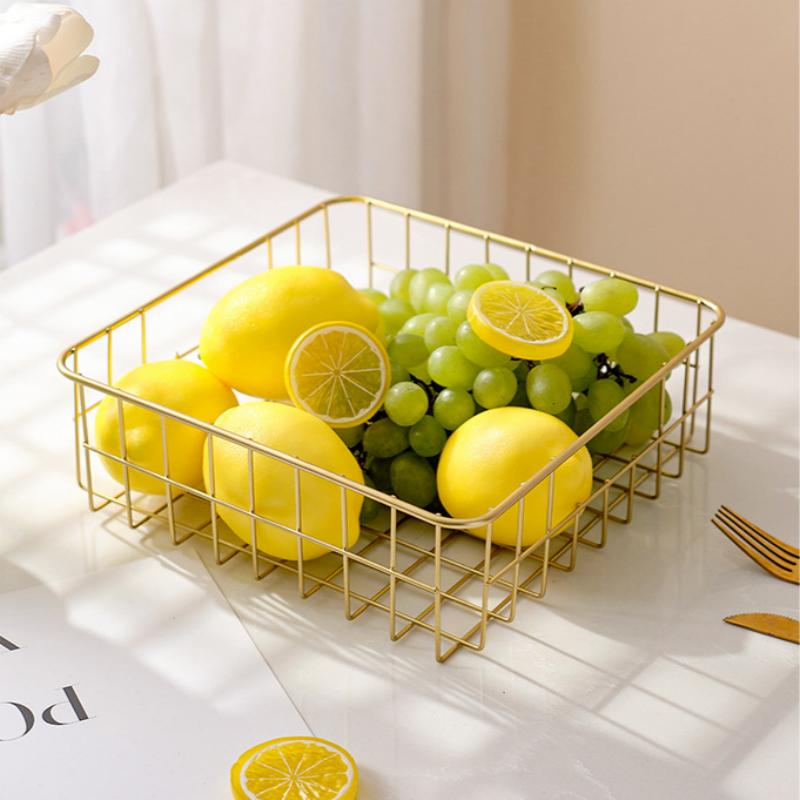 Fruit Bowl Washing Fruit Hollow Drain Basket Iron Fruit Basket Living Room Coffee Table Net Red Fruit Plate Snack Storage Basket