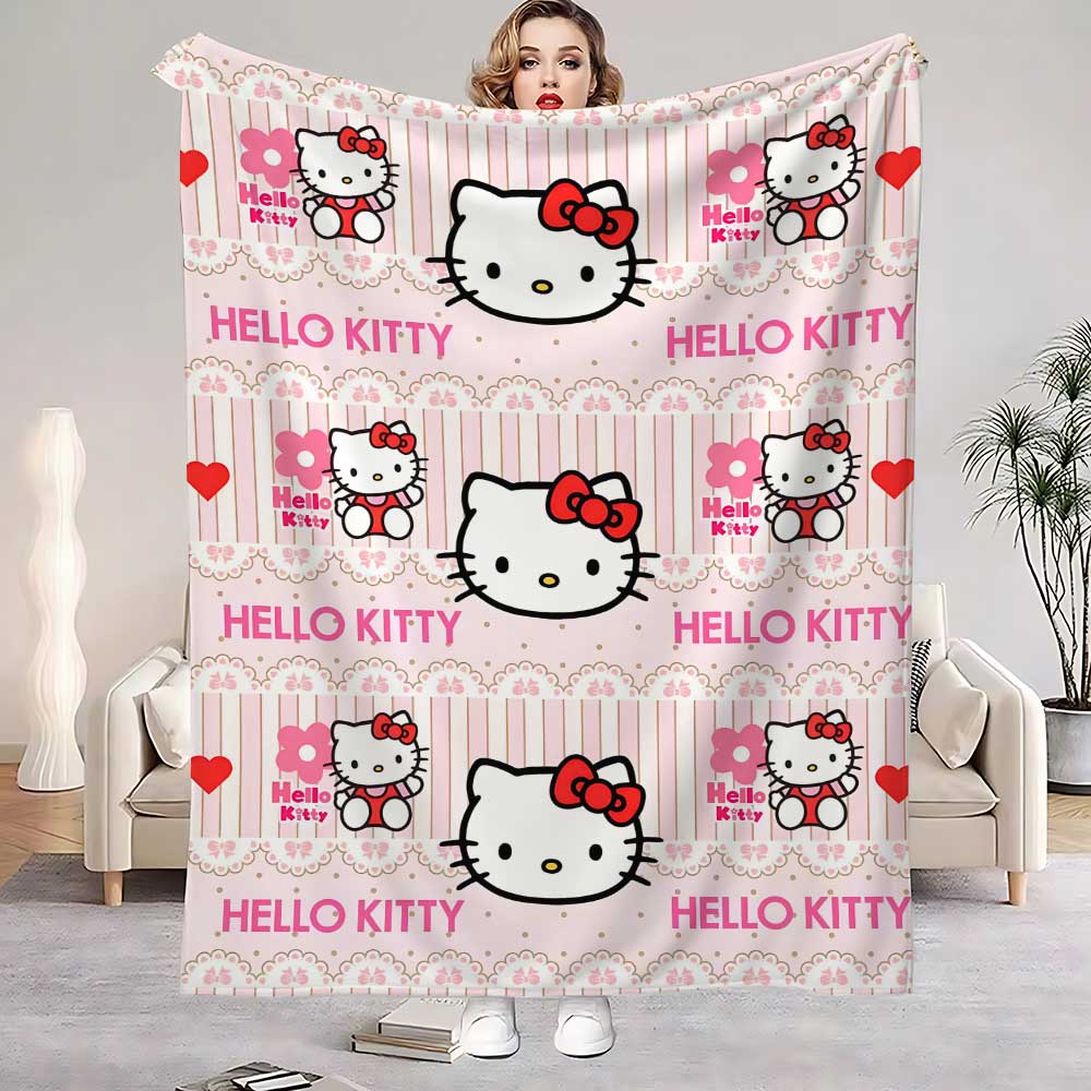 

Kawaii Hellos Cat Nap Blanket Sofa Winter Fluffy Soft Blankets for Bed Home Bedroom Decoration Bedspread the Throw Warm Knee 75x90cm