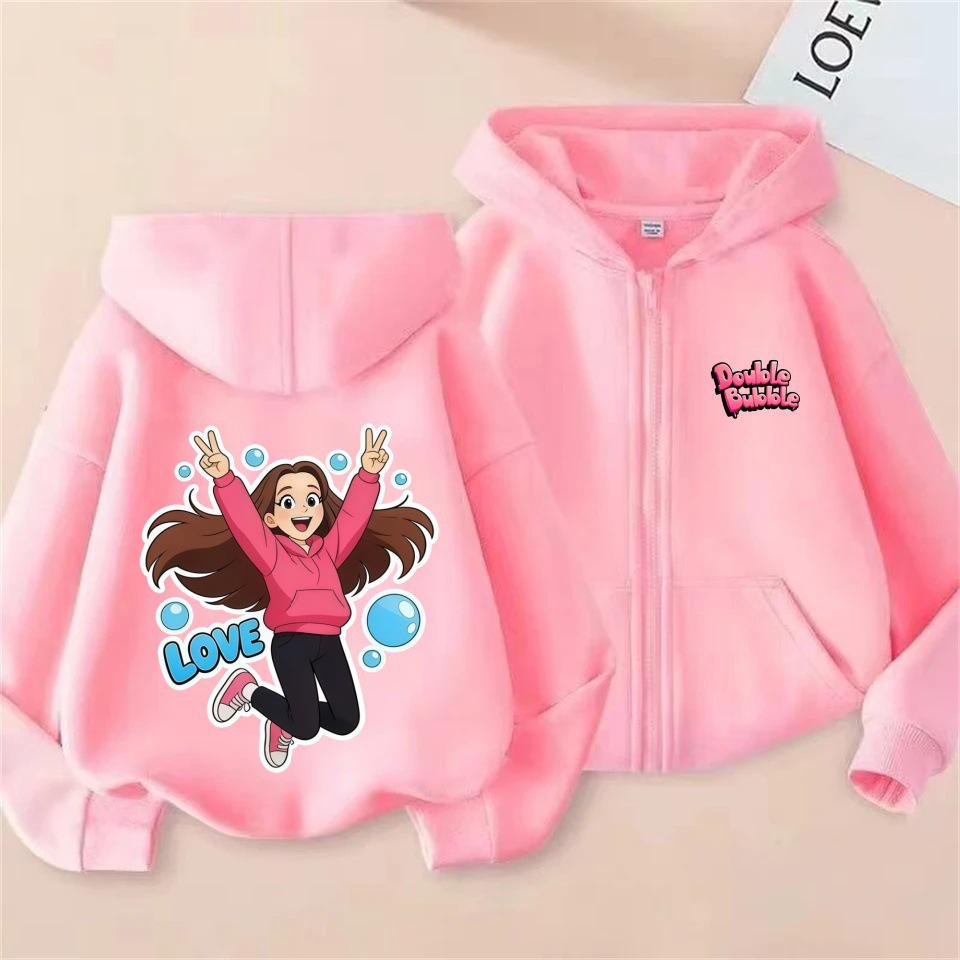 Cartoon Print Hoodie for Girls, Spring/Autumn Casual Breathable Hooded Cardigan Top Outerwear