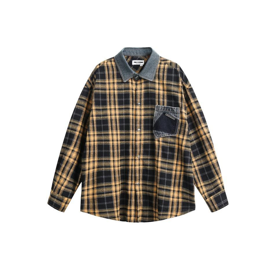 

Новая весенняя нишевая дизайнерская рубашка в клетку с длинным рукавом и американским воротником для мужчин и женщин, свободная повседневная рубашка для мужчин и женщин 3XL