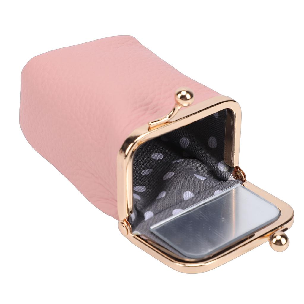 Étui à rouge à lèvres en cuir avec miroir Fermeture métallique Pochette de maquillage Mini étui cosmétique de voyage pour femmes Porte-cartes de crédit Cadeau