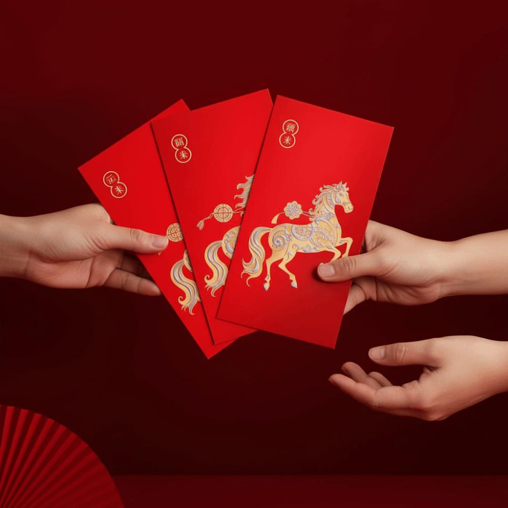 8pcs Packing Bag Traditional Horse Year Red Envelopes Cartoon Blessing Red Packets Paper Lucky Symbols Red Pocket Wedding