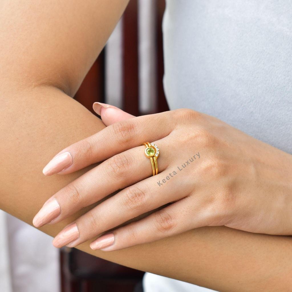 Genuine Peridot Ring Minimalist Design  August Birthstone Ring Unique Ring Set for Her Peridot Handmade Stacking Ring 14K Gold Ring