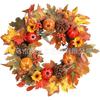 Harvest Wreath With Pumpkins Berries Vine Circle Halloween Thanksgiving Door Decor