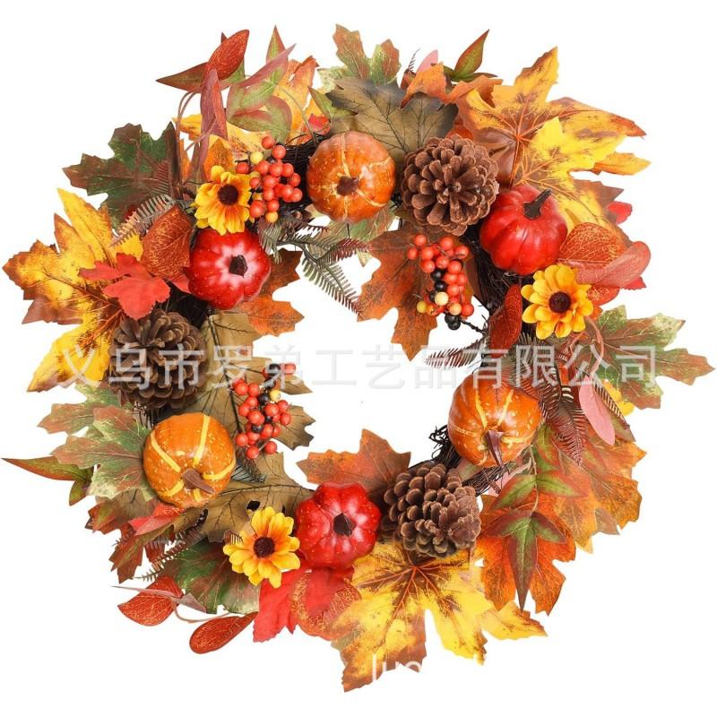 Harvest Wreath With Pumpkins Berries Vine Circle Halloween Thanksgiving Door Decor