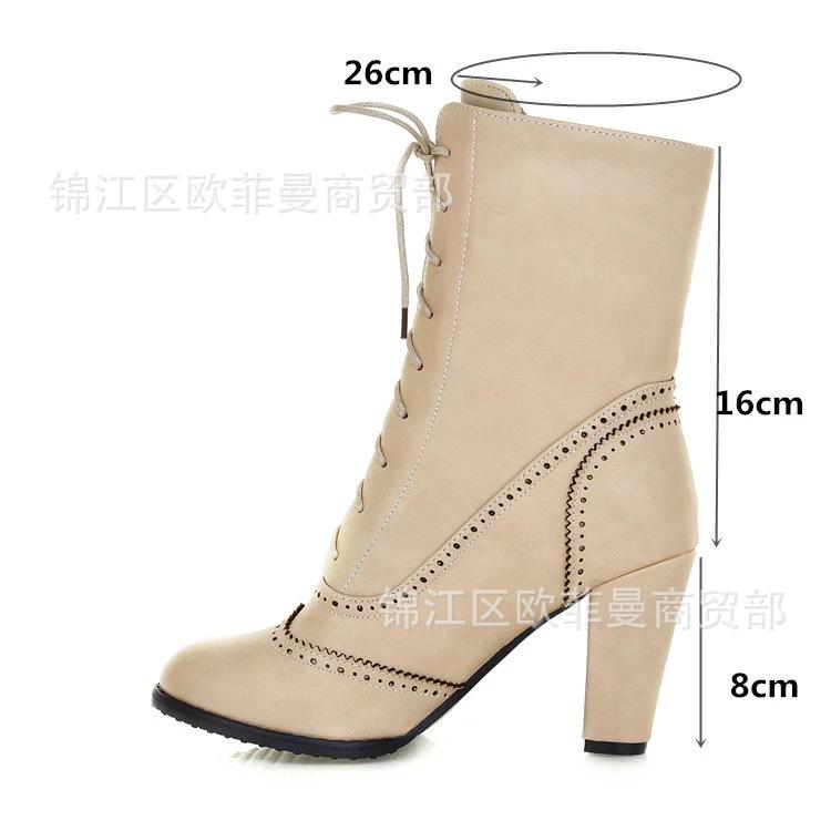 Mode damer mittkalvstövlar Dameskor Snörning Damer Gummi Stor Storlek Mittkalv Spetsig Högklackad Snörning Spetsig Tå Sömnad Enfärgad