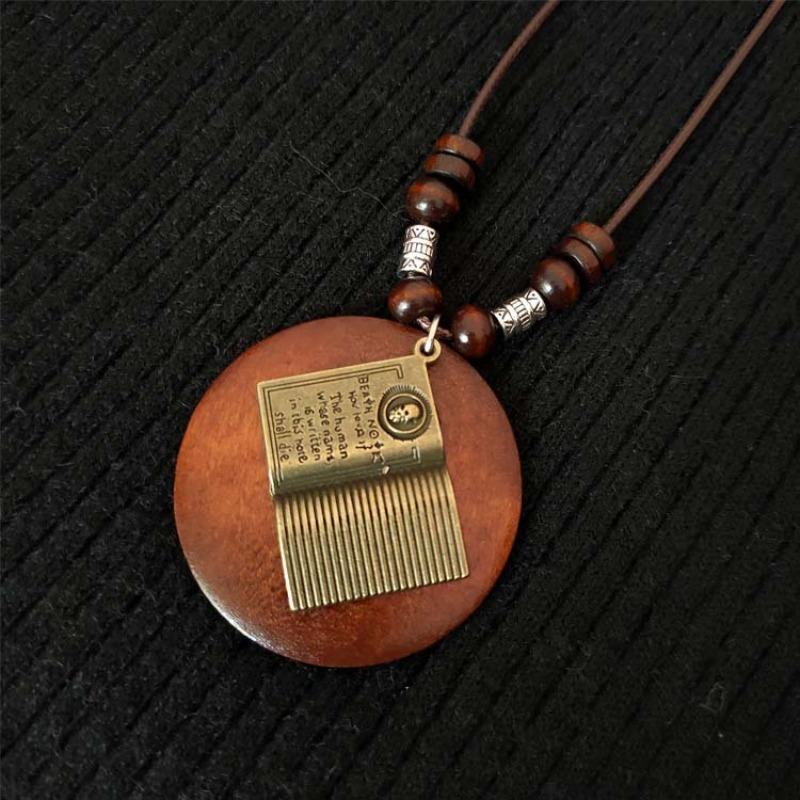 Retro Cotton and Linen Accessories Ethnic Style Wooden Long Women's Sweater Chain Alloy Leaf Necklace