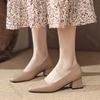Fashion 2025 New Spring Heels Women Square Head Shallow Mouth Soft Leather Pumps Fashion Solid Office 5.5cm Thick Heeled Ladies Shoes