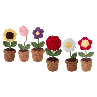 Fiore all'uncinetto fatto a mano Piante artificiali in vaso mini Fiore lavorato a maglia Decorazione Fiore intrecciato a mano Fiore intrecciato a mano Centrotavola per bagno Desktop