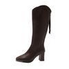 Fashion 2024 Winter Knee-High Boots for Women Square Toe Knight Boots Split Leather Women Shoes High Heels Concise Boots Botas De Mujer