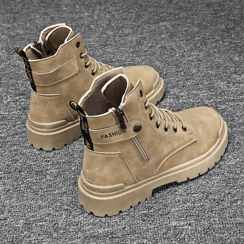 Men's Winter High Top Work Boots British Style Outdoor Ankle Boots Waterproof Non-Slip Safety Shoes Casual Hiking Leather Shoes