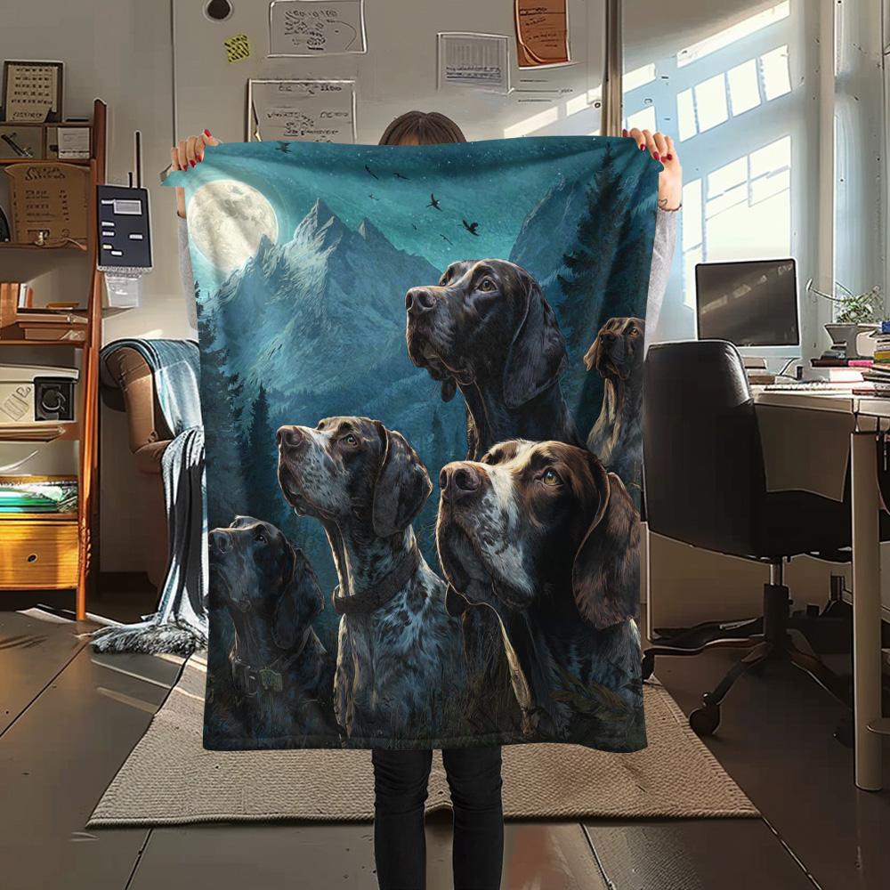 1PC Moonlit Canine Pack Print Flannel Blanket, High quality Comfortable for All Seasons, Home Decor, Warmth and Comfort